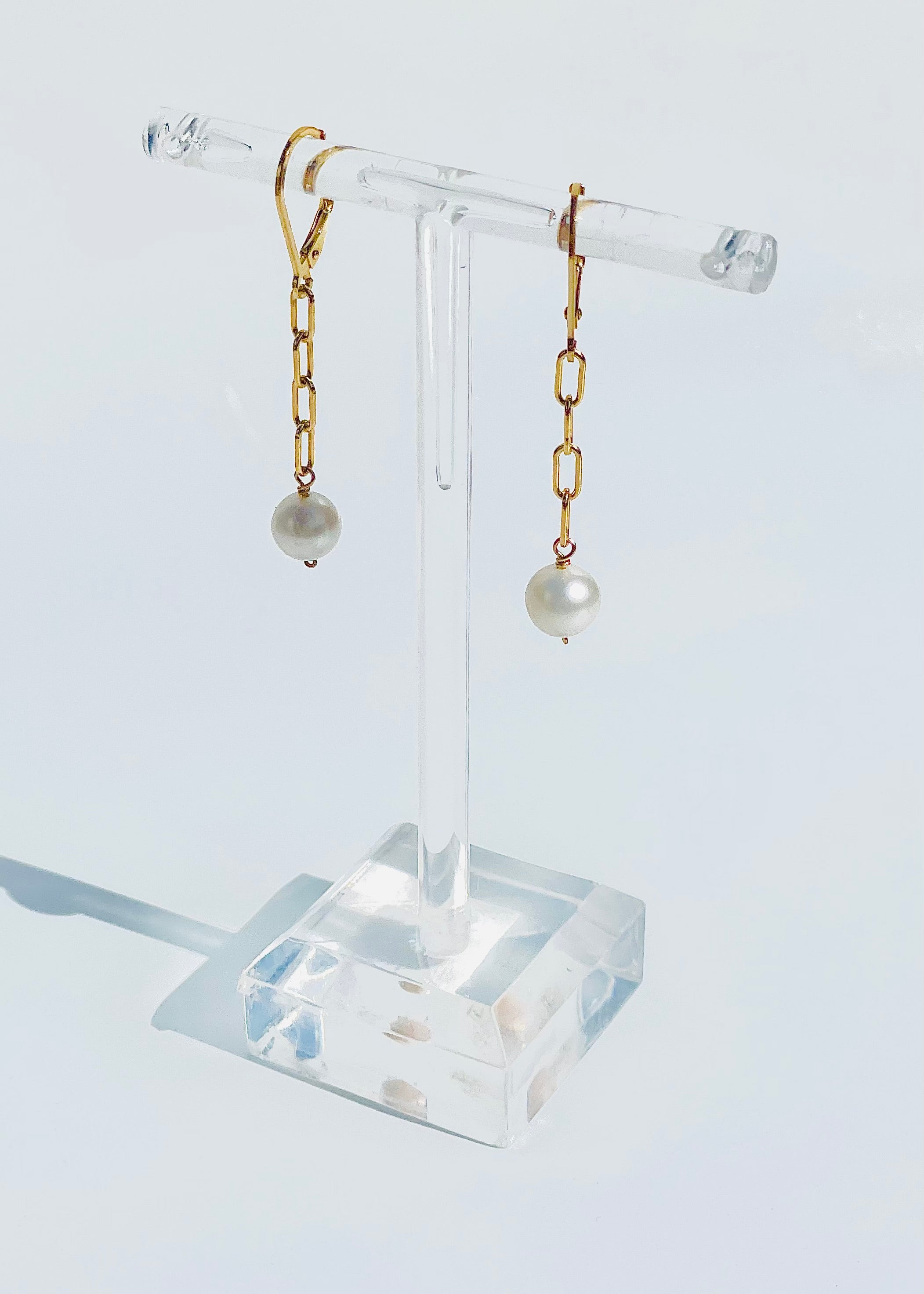 Paper Clip Pearl Earrings