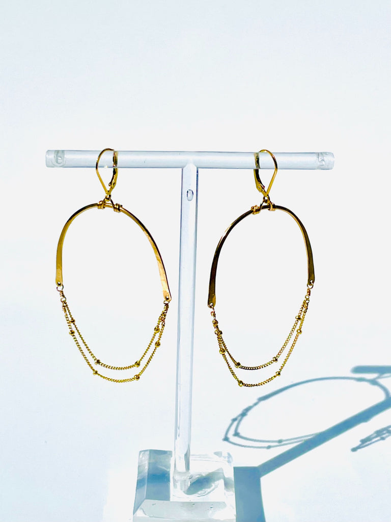 Half hoop, half chain, hoop earrings with lever back earwigs, Gold and Silver 2 1/2" long, 1 1/2" wide