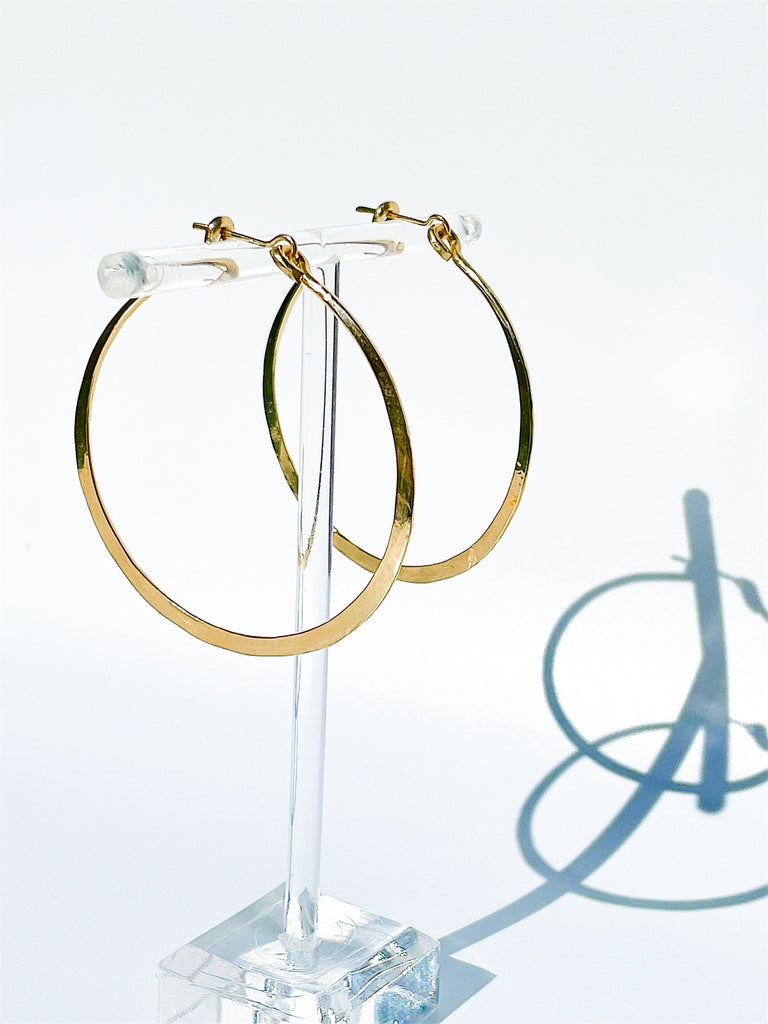 Tapered, hand hammered classic hoop earrings, gold, silver and Rose Gold, small, medium and large sizes